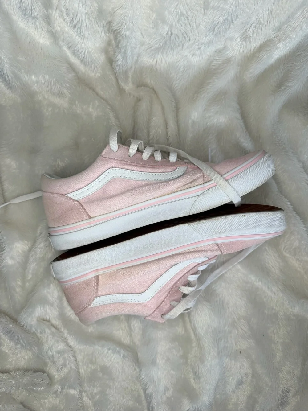 Vans Pink and White Low-Top Sneakers kids 6 or Women 7.5